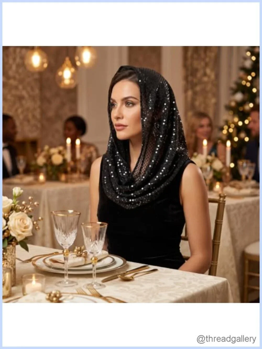 Lightweight Sequin Hood Scarf for Women, Versatile Head Scarf & Shawl
